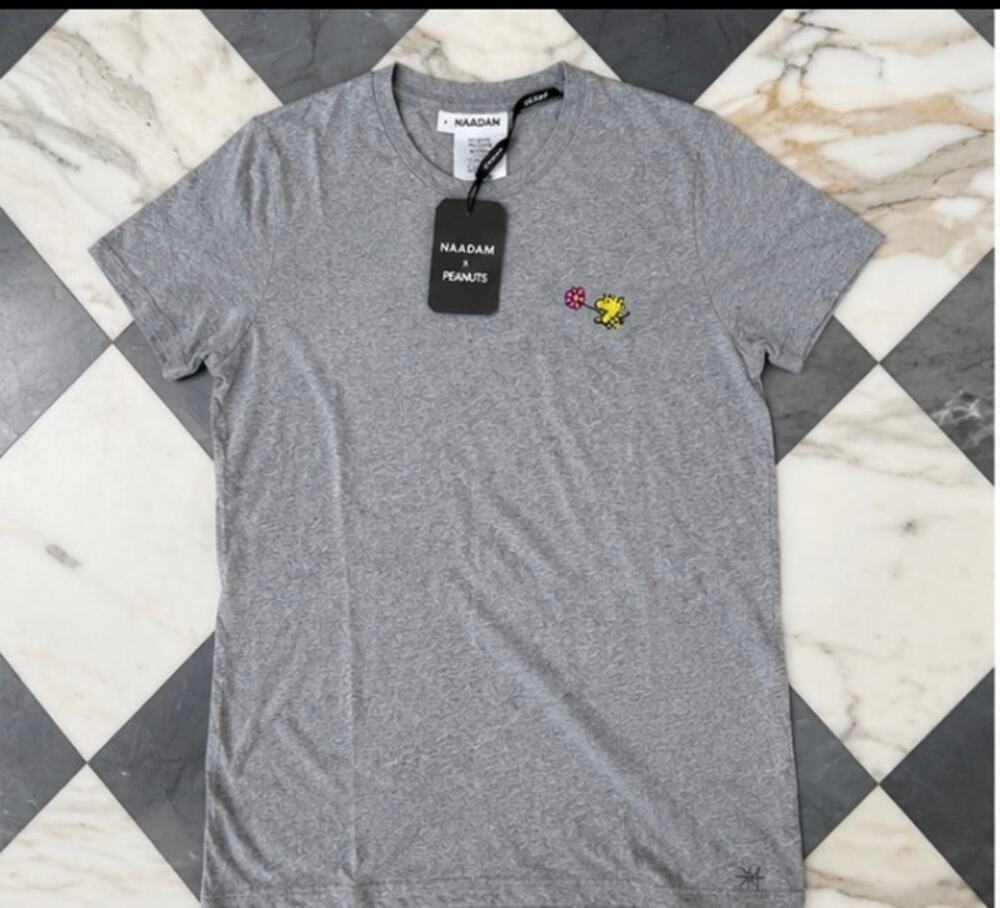NWT NAADAM x Peanuts Woodstock Embroidered Gray T-Shirt Small 100% Cotton